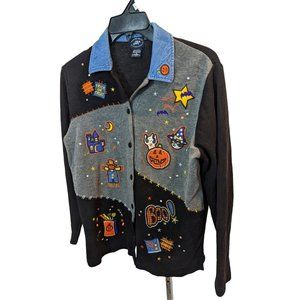 Halloween Ugly Cotton Blend Button Up Sweater Women’s Size S By  Moving Bleu